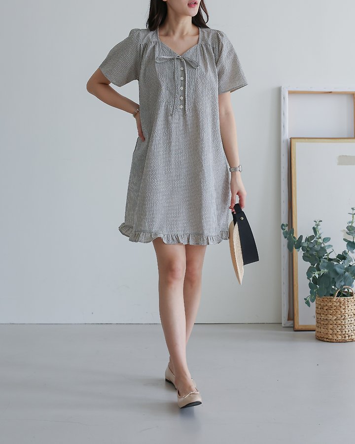 Lovely - Korean Women Fashion - #momslook - Cookie Check One-piece - 8