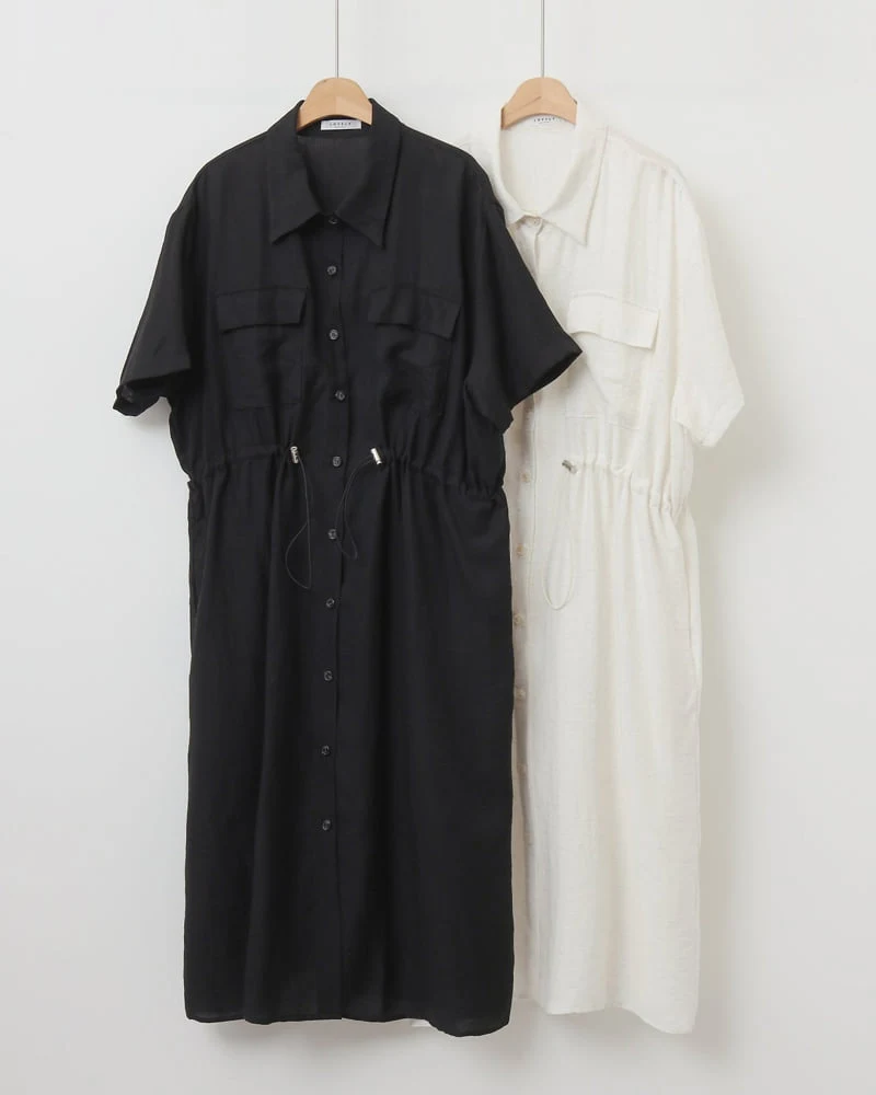 Lovely - Korean Women Fashion - #romanticstyle - Pine String Short-Sleeve One-piece