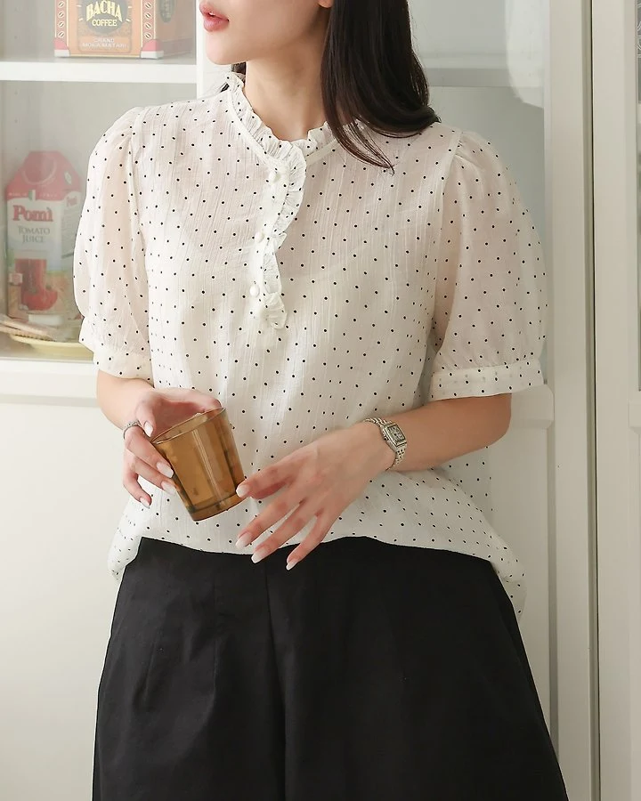 Lovely - Korean Women Fashion - #womensfashion - Tencel Mini Dot Blouse - 11