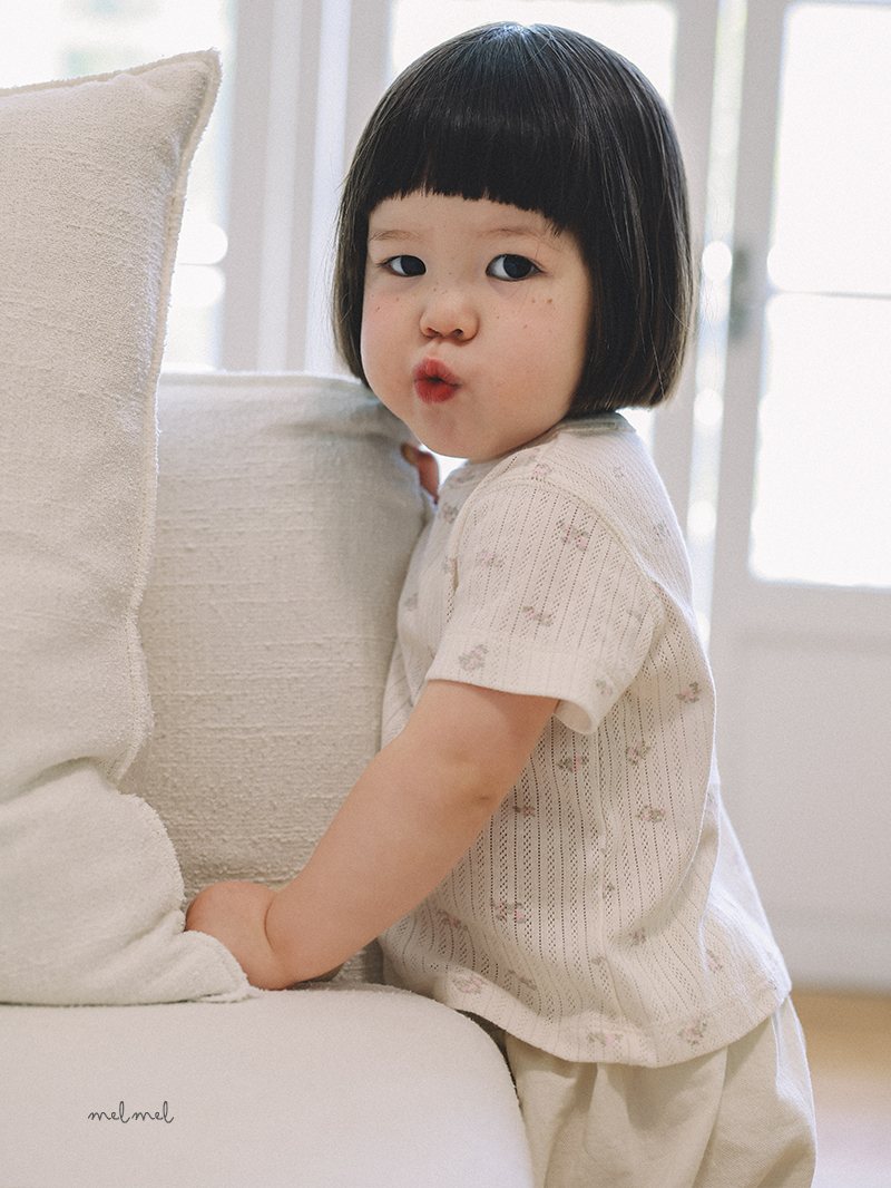 Melmel - Korean Baby Fashion - #babyboutiqueclothing - Flower Ribbed Short Sleeve Tee - 6
