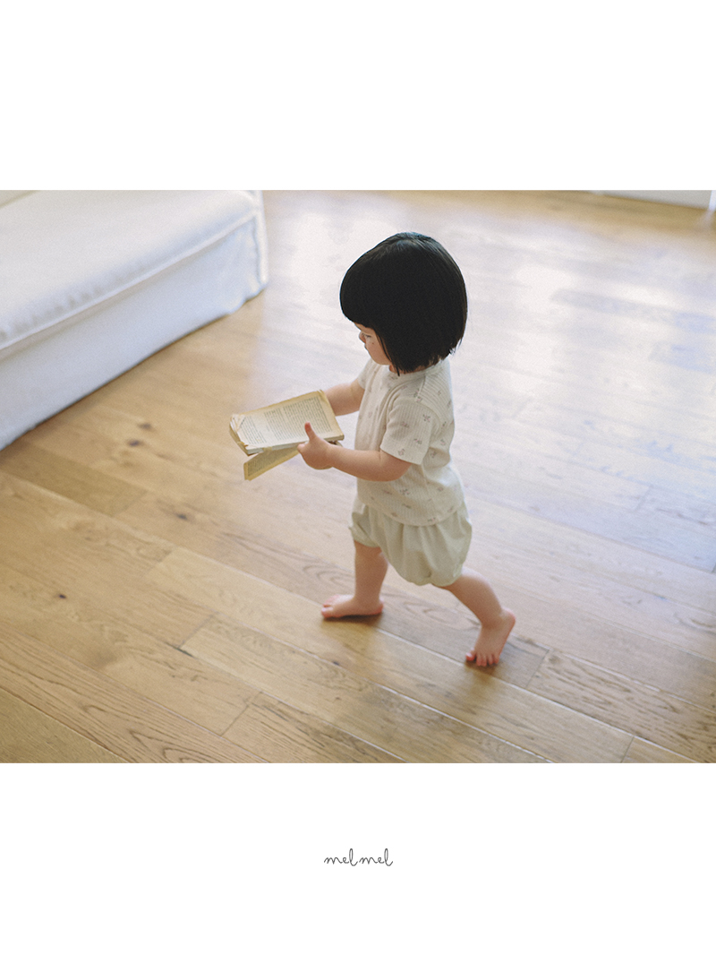 Melmel - Korean Baby Fashion - #babyfever - Flower Ribbed Short Sleeve Tee - 9