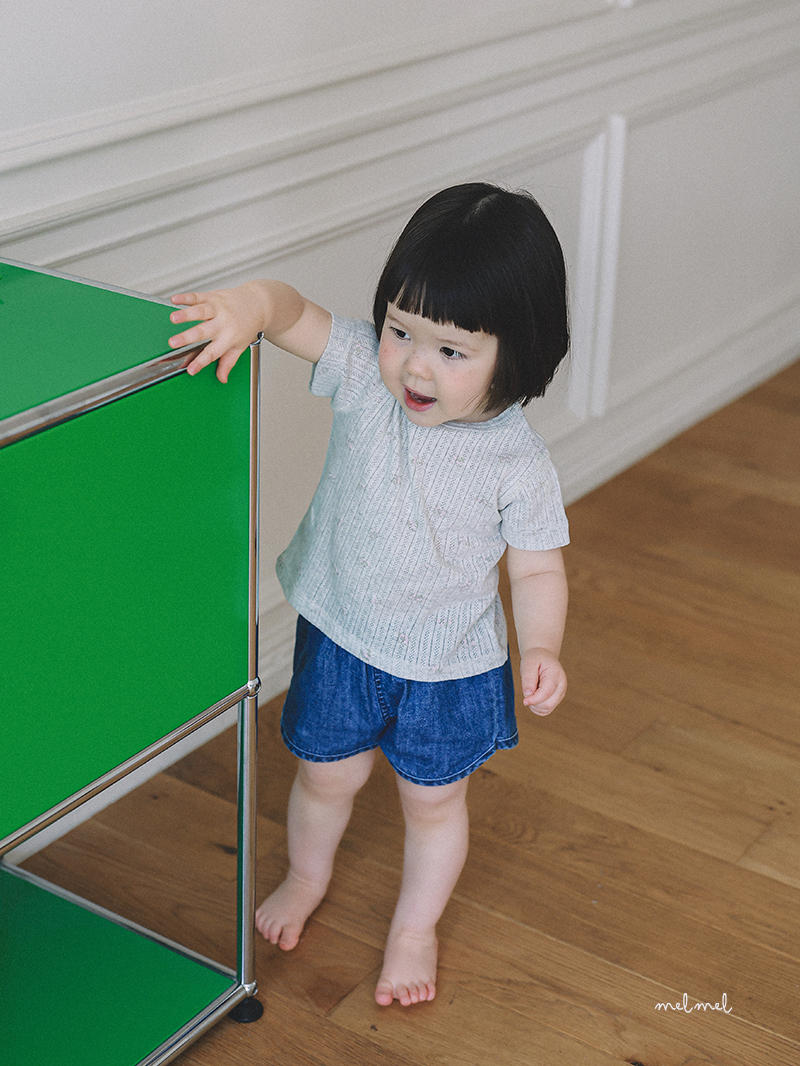Melmel - Korean Baby Fashion - #babyoninstagram - Flower Ribbed Short Sleeve Tee - 12