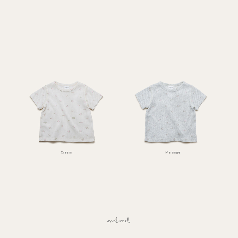Melmel - Korean Baby Fashion - #babywear - Flower Ribbed Short Sleeve Tee