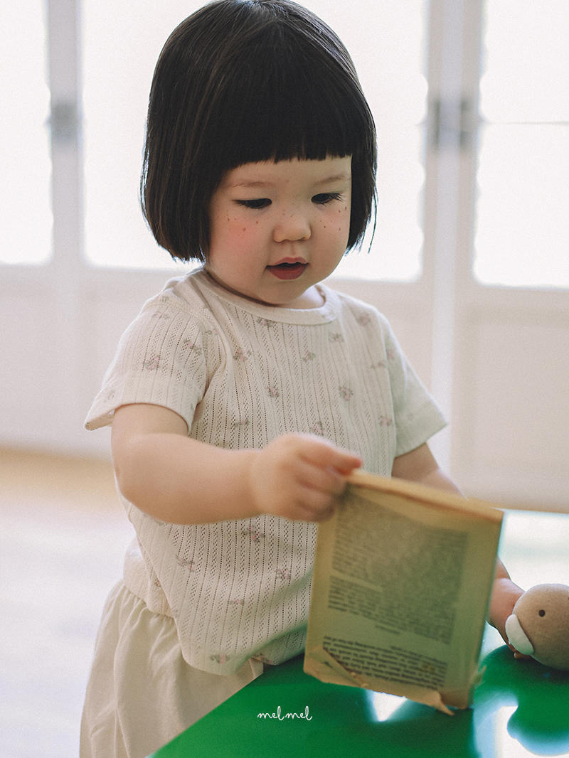 Melmel - Korean Baby Fashion - #onlinebabyshop - Flower Ribbed Short Sleeve Tee - 3