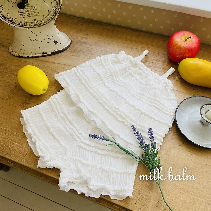 Milk Balm - Korean Baby Fashion - #babyclothing - Frill Sleeveless Set-Up - 6