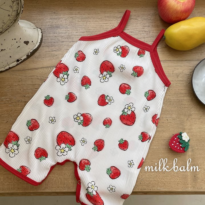 Milk Balm - Korean Baby Fashion - #babyoutfit - Strawberry Suspender Suit - 2