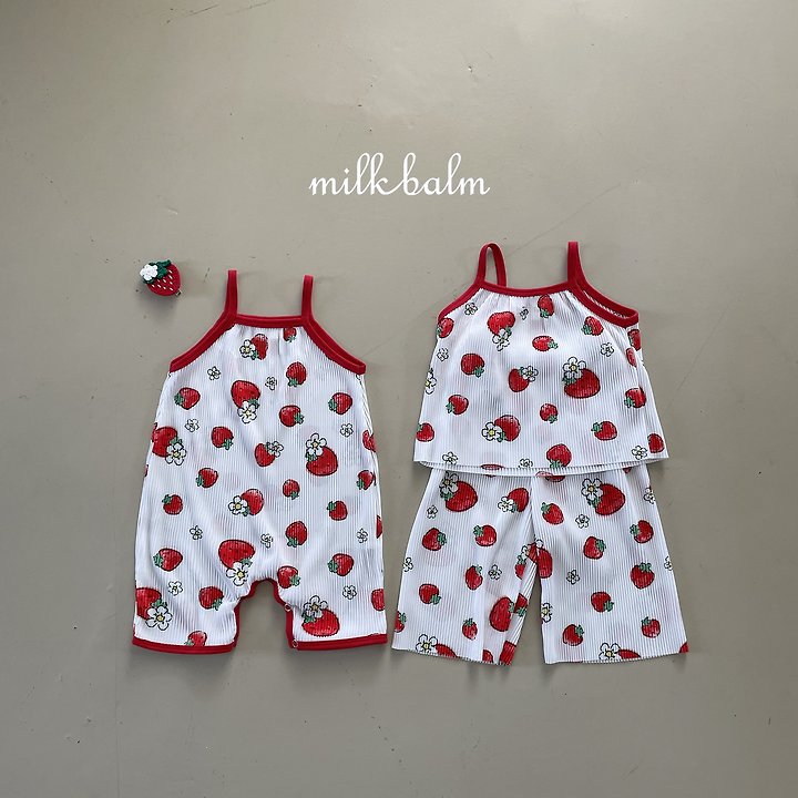 Milk Balm - Korean Baby Fashion - #babywear - Strawberry Suspender Suit - 3