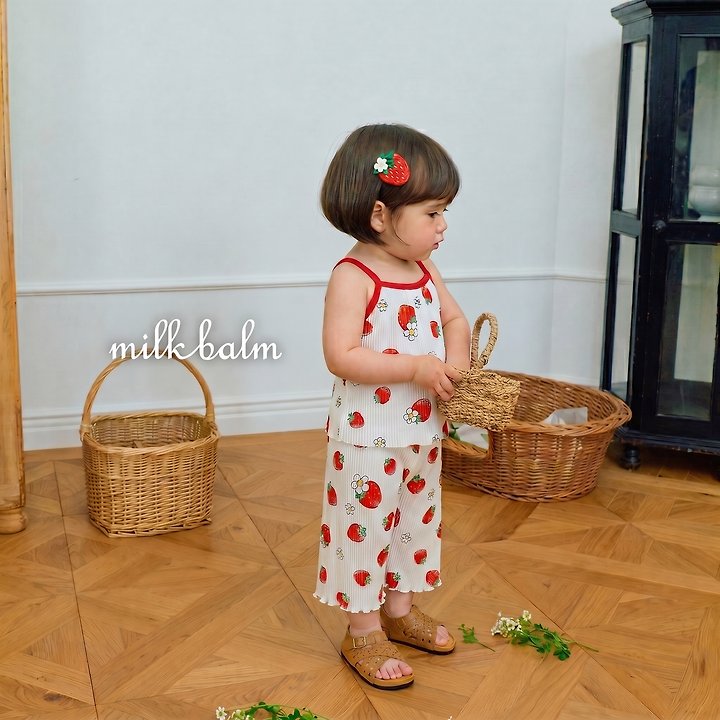 Milk Balm - Korean Baby Fashion - #onlinebabyshop - Strawberry Pleated Set-Up - 6