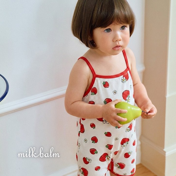 Milk Balm - Korean Baby Fashion - #onlinebabyshop - Strawberry Suspender Suit - 5