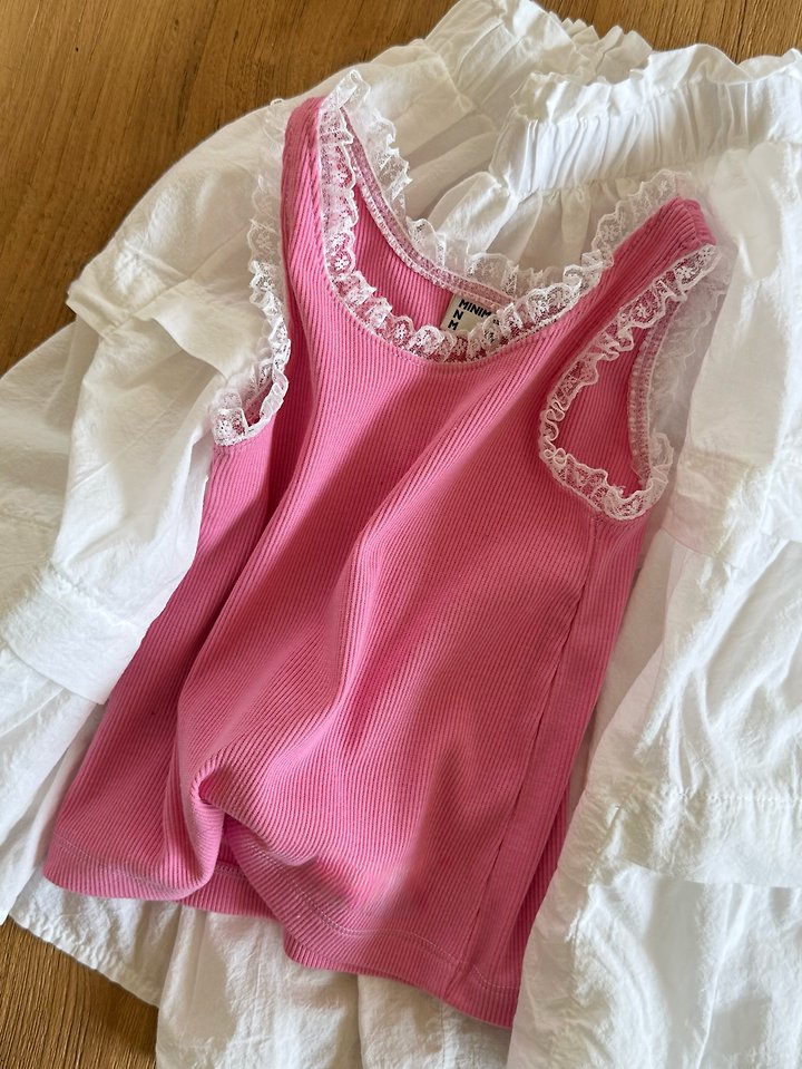 Minimal - Korean Children Fashion - #todddlerfashion - Lace Ribbed Sleeveless Top - 12