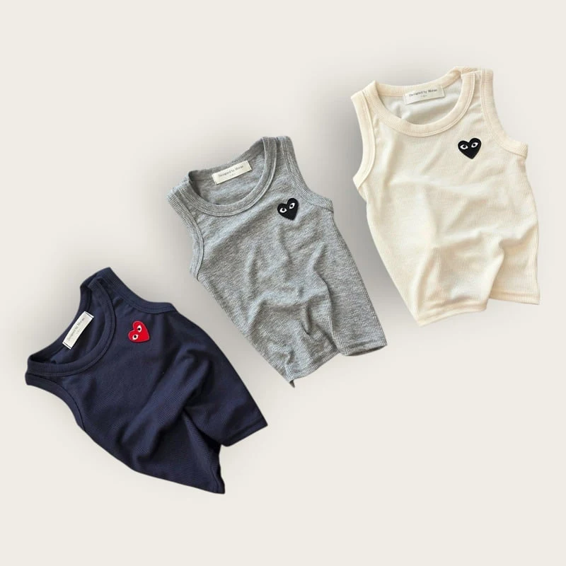 Moran - Korean Children Fashion - #kidsshorts - Heart Ribbed Sleeveless Top - 9