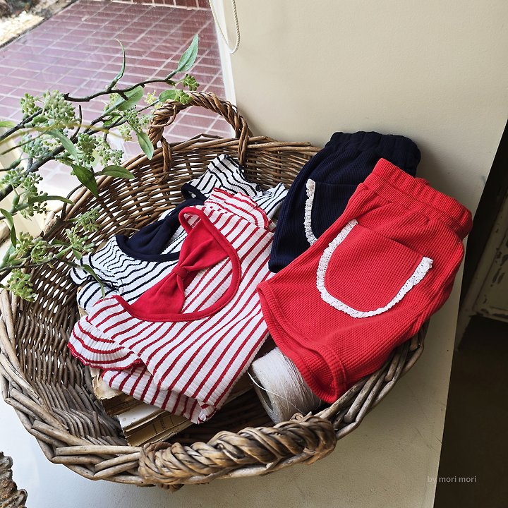 Mori Mori - Korean Children Fashion - #todddlerfashion - Striped Ribbon Sleeveless Top