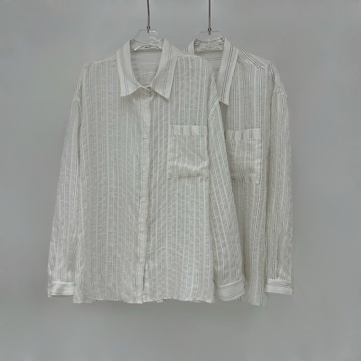 Neroli36 - Korean Women Fashion - #momslook - H Buckle Stripe Shirt