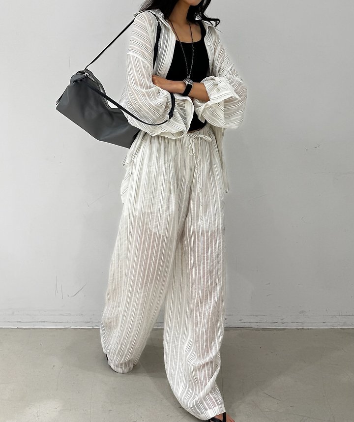 Neroli36 - Korean Women Fashion - #momslook - H Buckle Stripe Shirt - 3