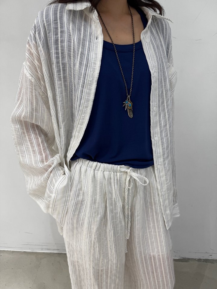 Neroli36 - Korean Women Fashion - #momslook - H Buckle Stripe Shirt - 5