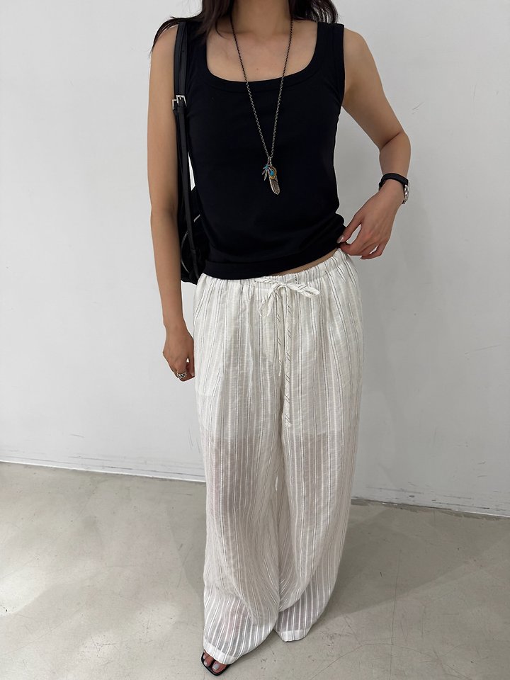 Neroli36 - Korean Women Fashion - #womensfashion - H Buckle Stripe Pants - 4