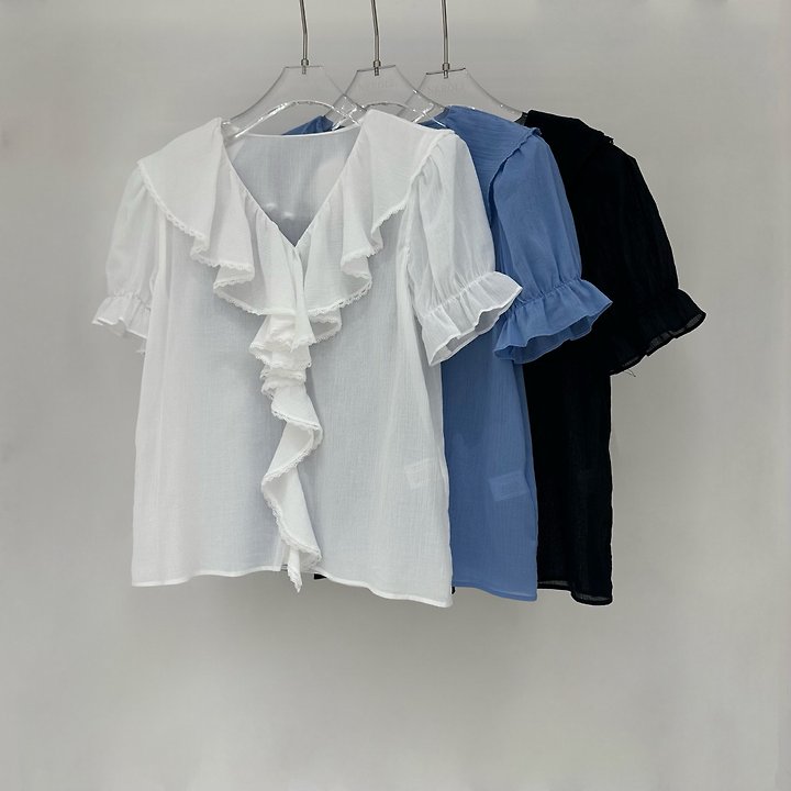 Neroli36 - Korean Women Fashion - #momslook - Powder Frill Blouse