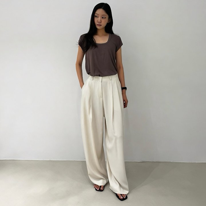 Neroli36 - Korean Women Fashion - #romanticstyle - Bamboo Square-Neck Tee - 2