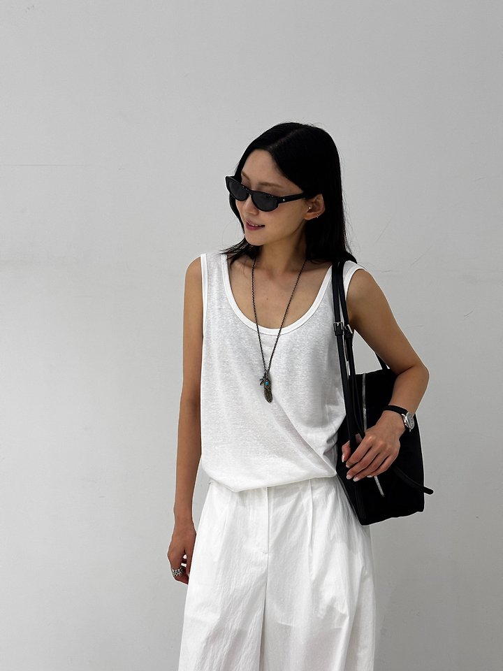 Neroli36 - Korean Women Fashion - #thatsdarling - Linen U-Neck Sleeveless Top - 3