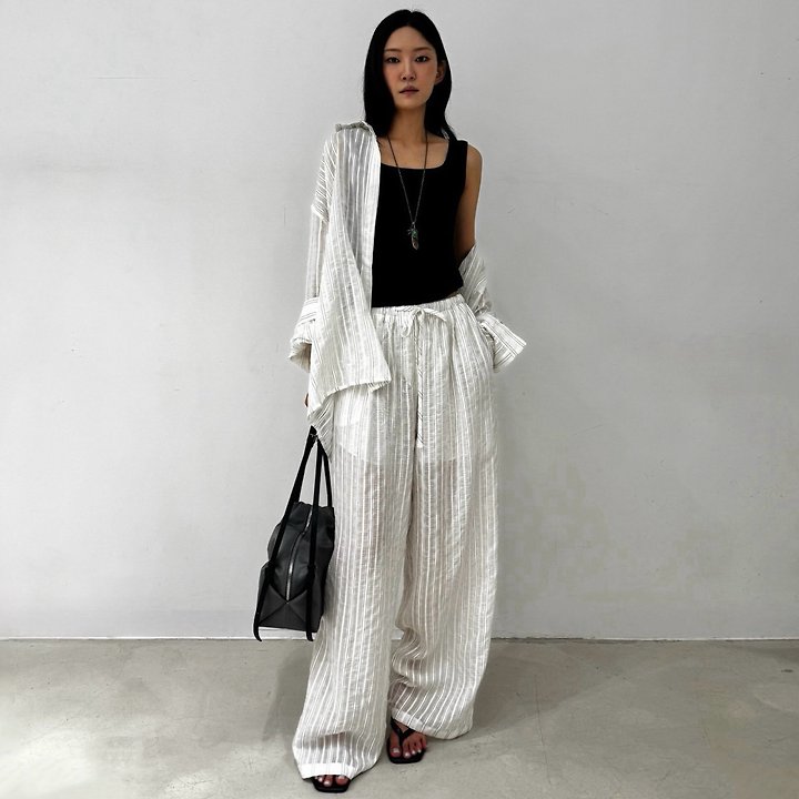 Neroli36 - Korean Women Fashion - #womensfashion - H Buckle Stripe Shirt - 2