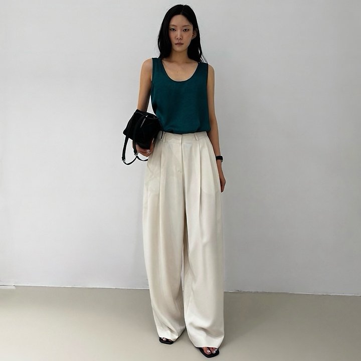 Neroli36 - Korean Women Fashion - #womensfashion - Curved Pleated Pants - 6