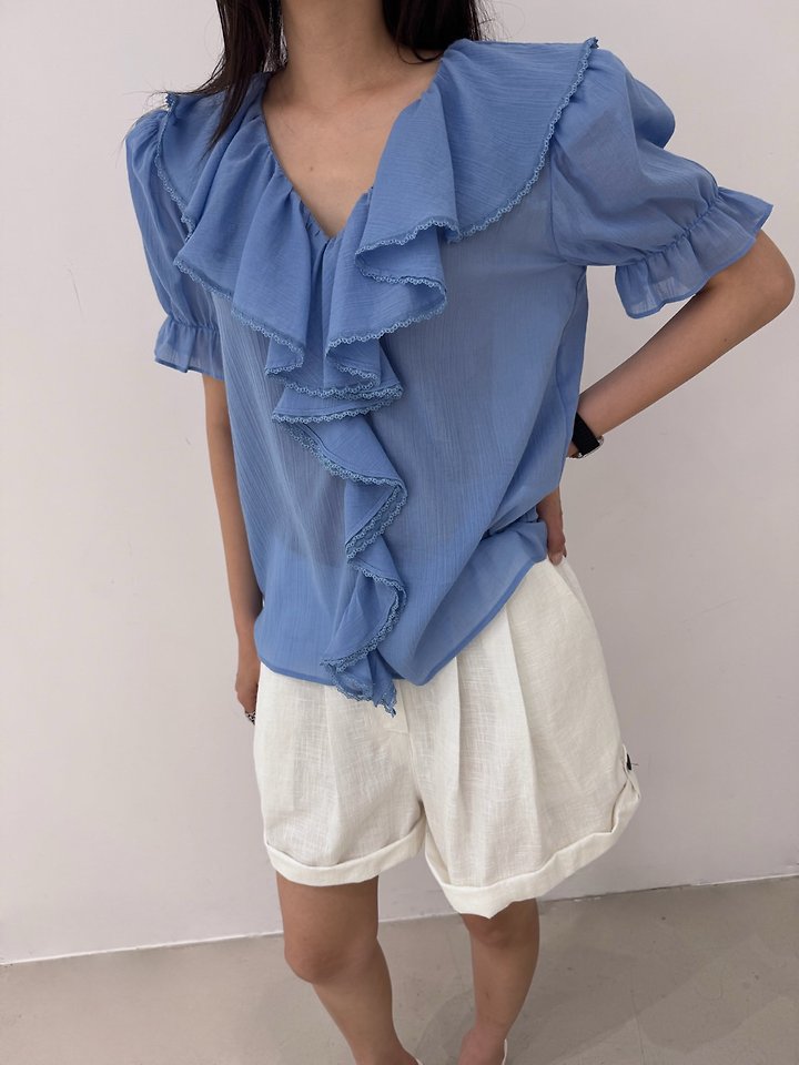 Neroli36 - Korean Women Fashion - #momslook - Powder Frill Blouse - 4