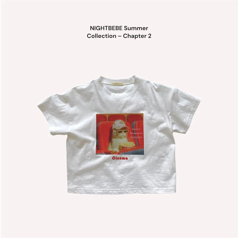 Night Bebe - Korean Children Fashion - #magicofchildhood - Movie Cat Short Sleeve Tee