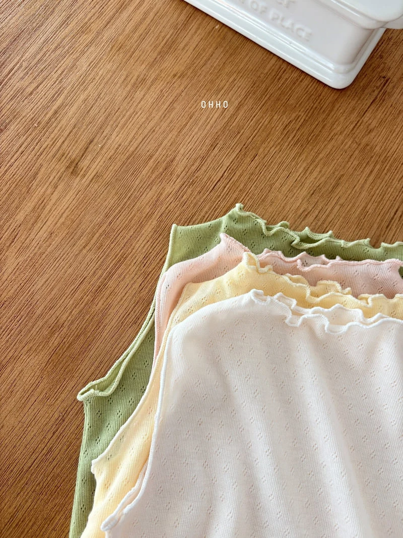 Ohho - Korean Children Fashion - #kidsshorts - Eyelet Sleeveless Tee - 4