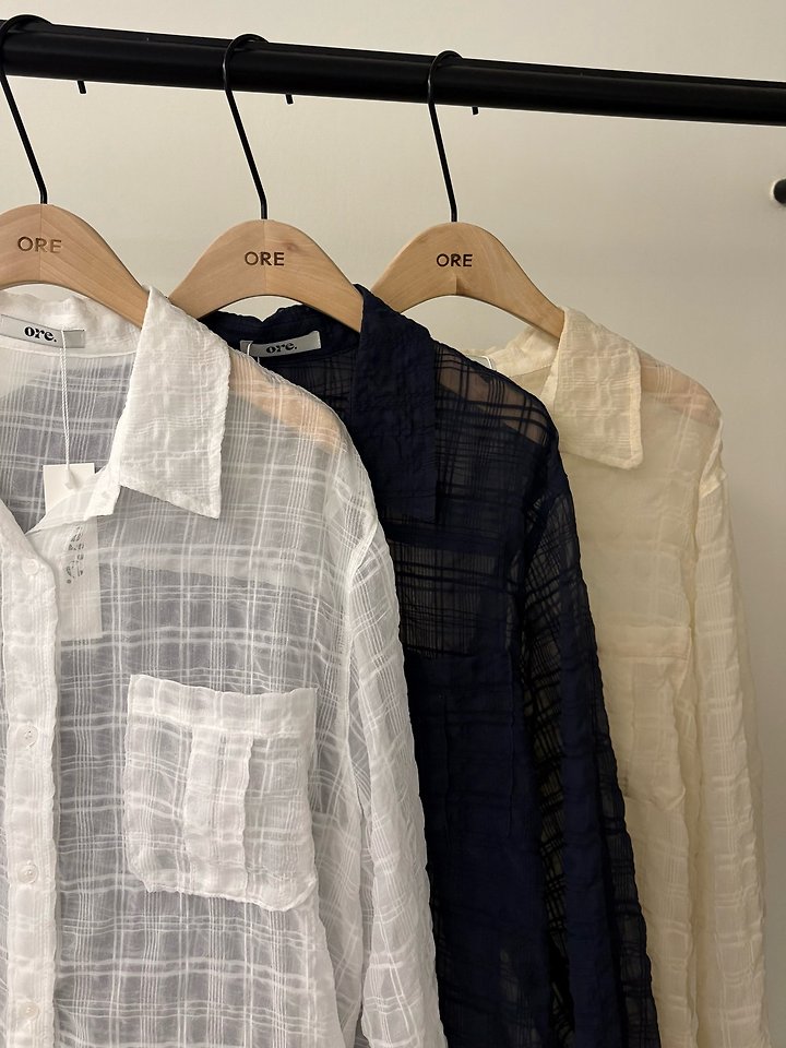 Ore - Korean Women Fashion - #momslook - Sheer Check Shirt