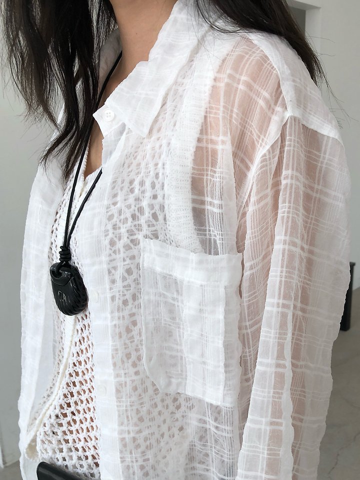 Ore - Korean Women Fashion - #momslook - Sheer Check Shirt - 11