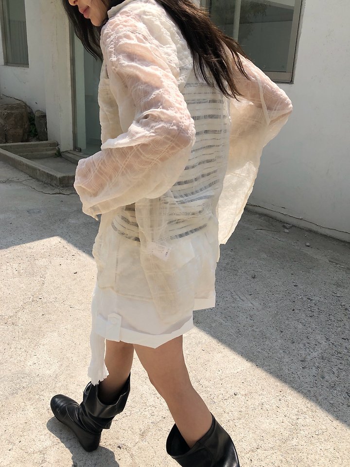 Ore - Korean Women Fashion - #momslook - Sheer Check Shirt - 7