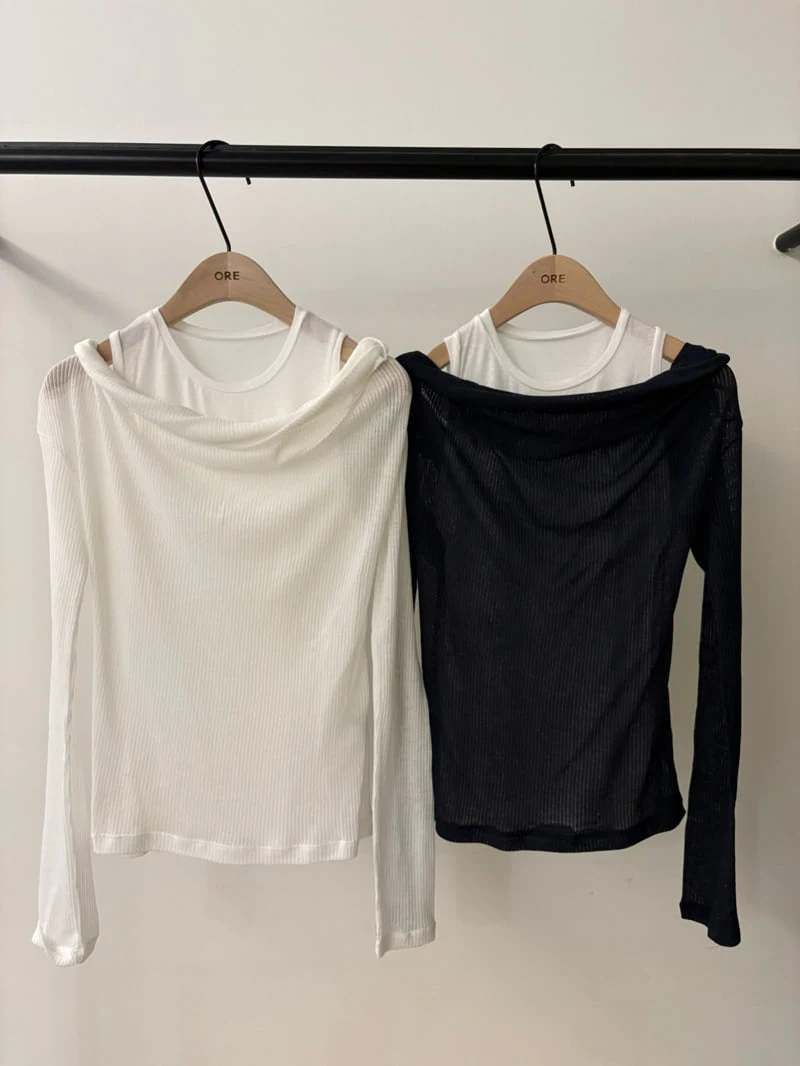 Ore - Korean Women Fashion - #momslook - Draped Shoulder Knit Top