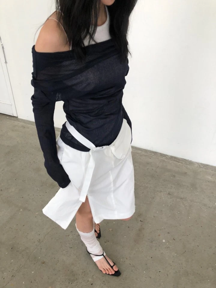 Ore - Korean Women Fashion - #momslook - Draped Shoulder Knit Top - 3