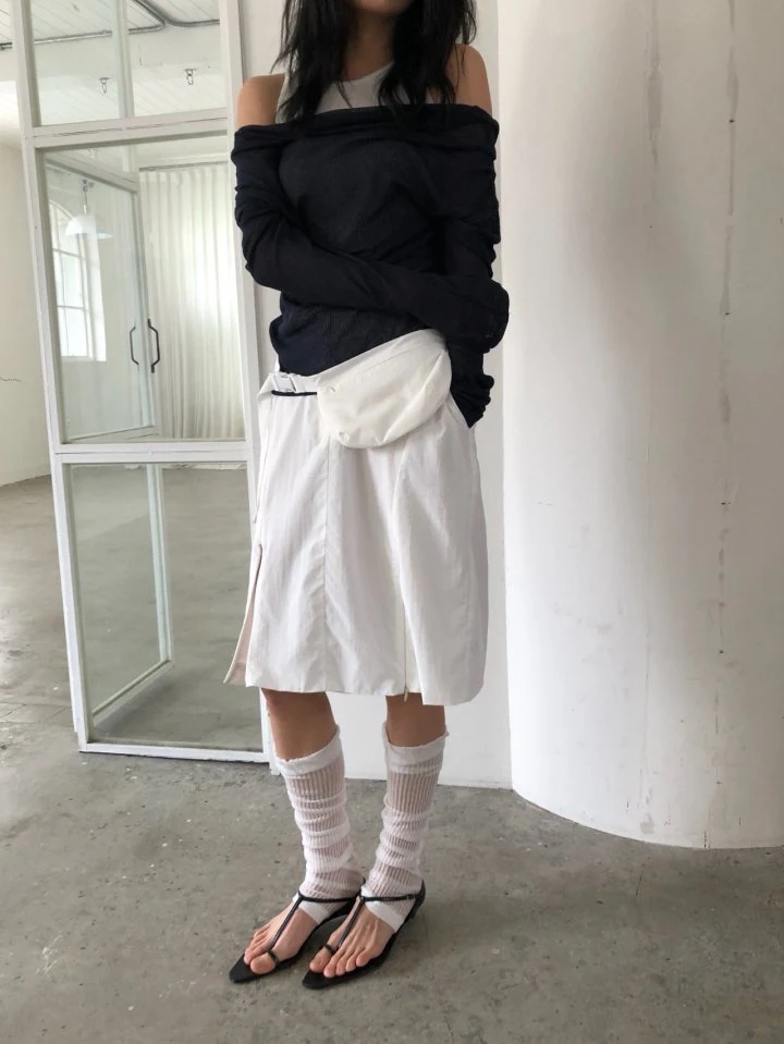 Ore - Korean Women Fashion - #momslook - Draped Shoulder Knit Top - 4