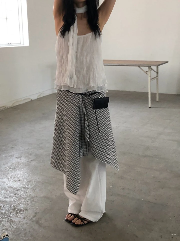 Ore - Korean Women Fashion - #momslook - Check Wrap Skirt - 7