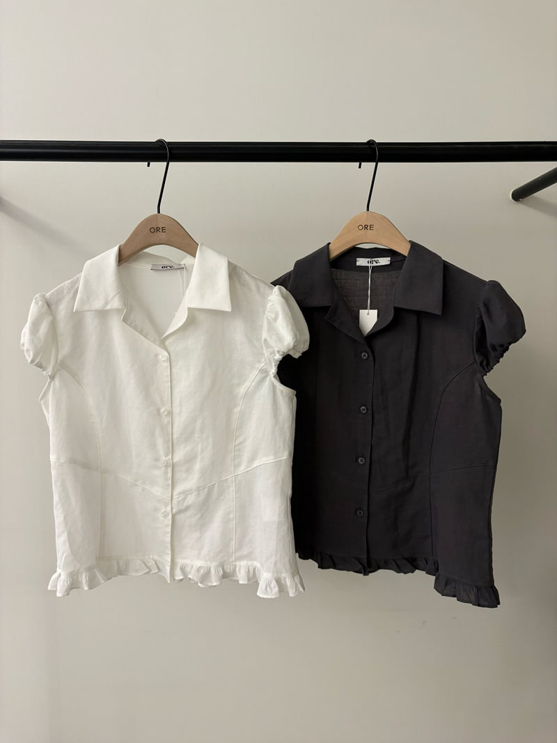 Ore - Korean Women Fashion - #momslook - Linen Cap-Sleeve Blouse