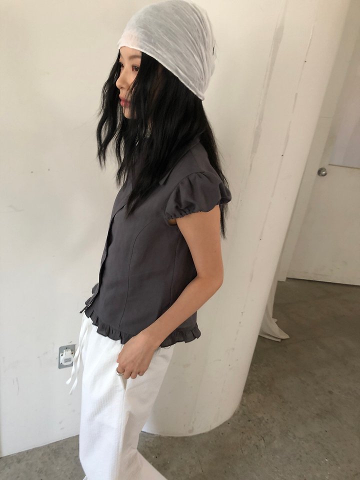 Ore - Korean Women Fashion - #pursuepretty - Linen Cap-Sleeve Blouse - 6