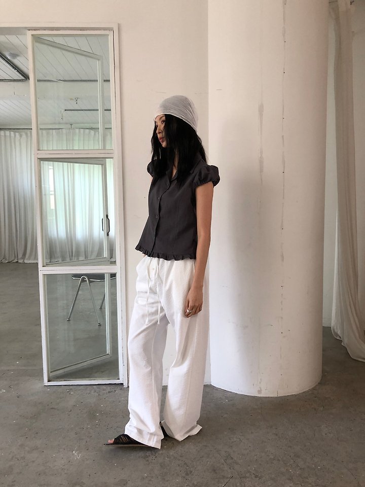 Ore - Korean Women Fashion - #restrostyle - Linen Cap-Sleeve Blouse - 7