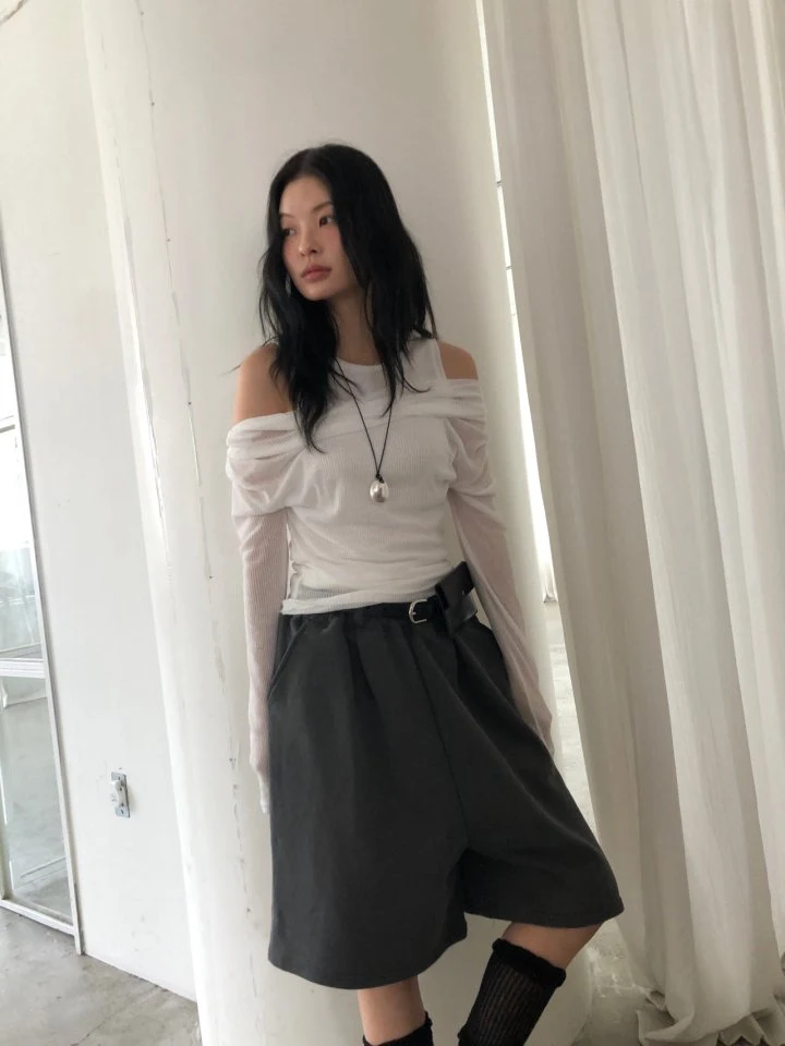 Ore - Korean Women Fashion - #romanticstyle - Draped Shoulder Knit Top - 11