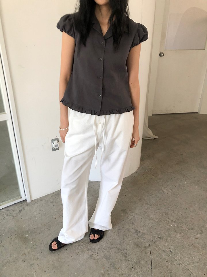 Ore - Korean Women Fashion - #romanticstyle - Linen Cap-Sleeve Blouse - 8
