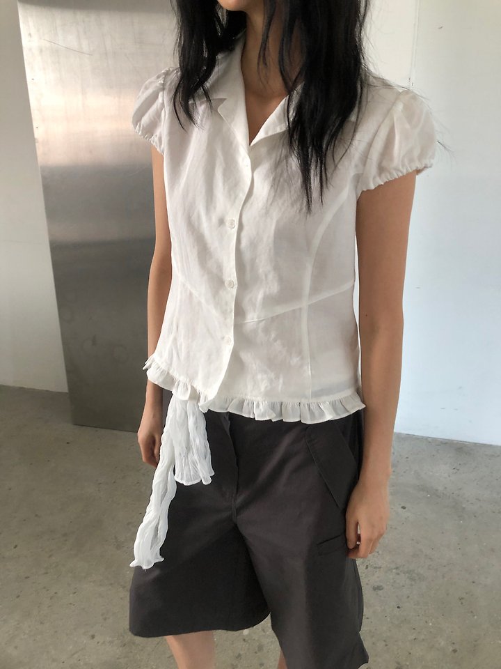 Ore - Korean Women Fashion - #shopsmall - Linen Cap-Sleeve Blouse - 9