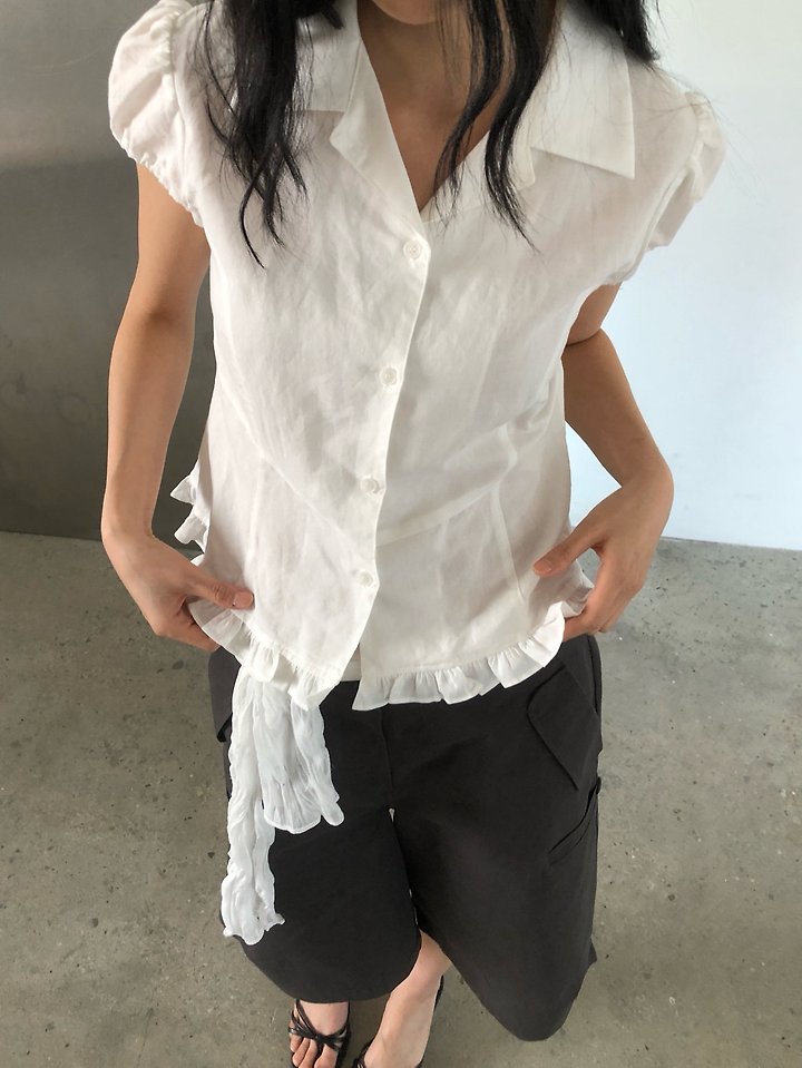 Ore - Korean Women Fashion - #thatsdarling - Linen Cap-Sleeve Blouse - 10