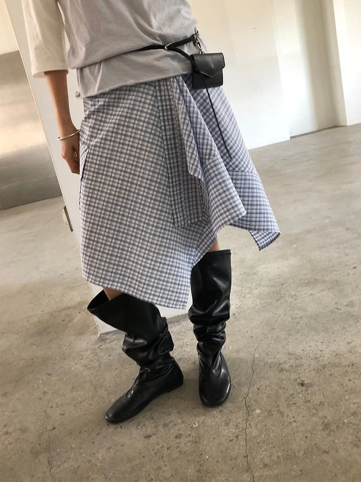 Ore - Korean Women Fashion - #vintageinspired - Check Wrap Skirt - 11