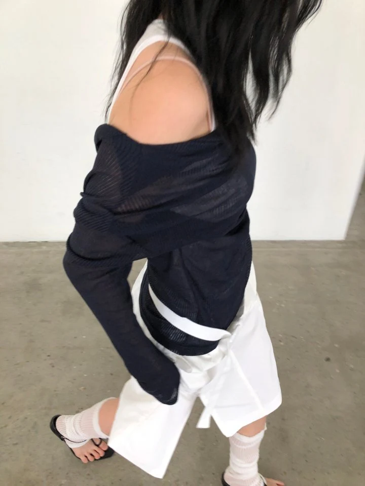 Ore - Korean Women Fashion - #womensfashion - Draped Shoulder Knit Top - 2