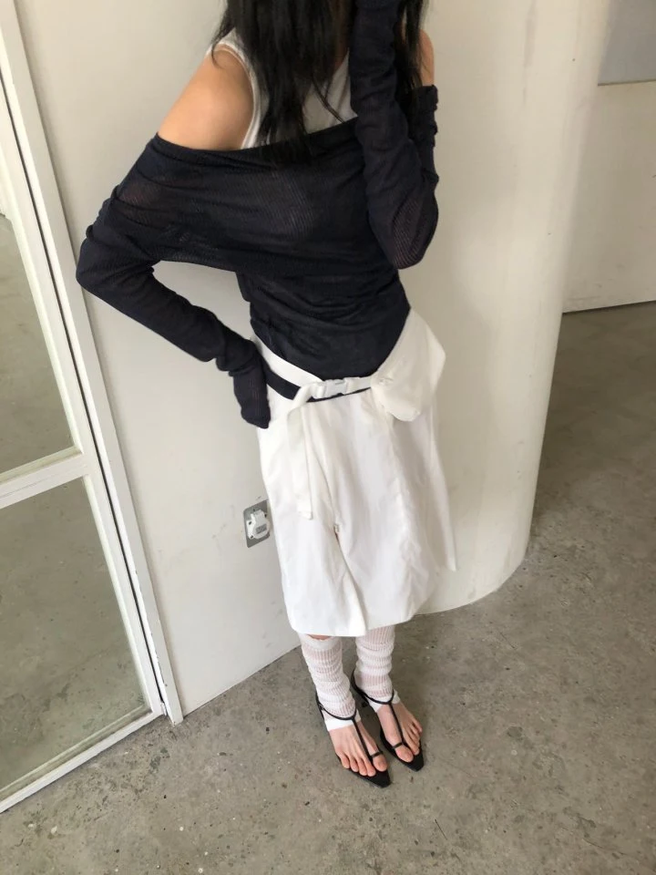 Ore - Korean Women Fashion - #womensfashion - Draped Shoulder Knit Top - 6