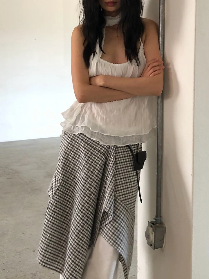 Ore - Korean Women Fashion - #momslook - Check Wrap Skirt - 4