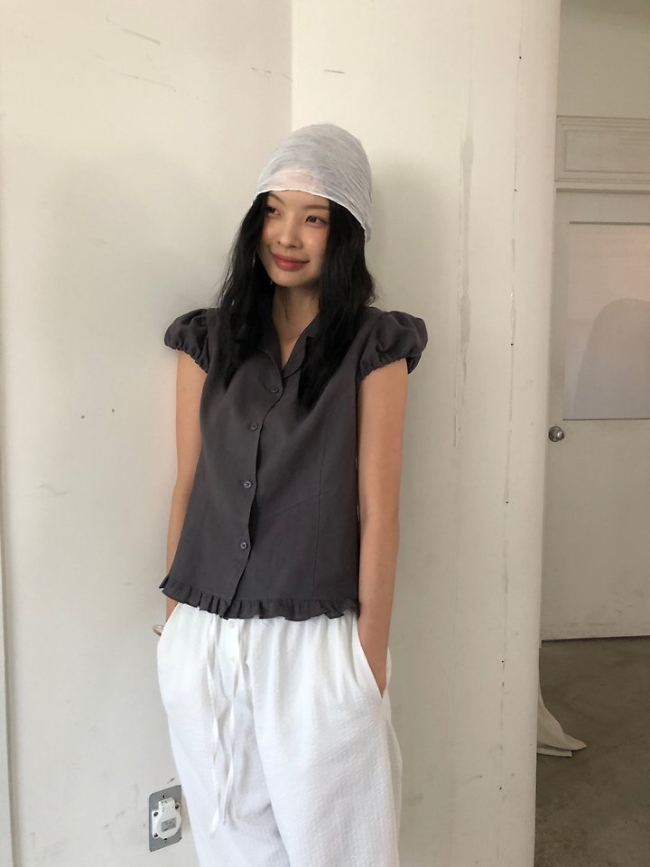 Ore - Korean Women Fashion - #womensfashion - Linen Cap-Sleeve Blouse - 3