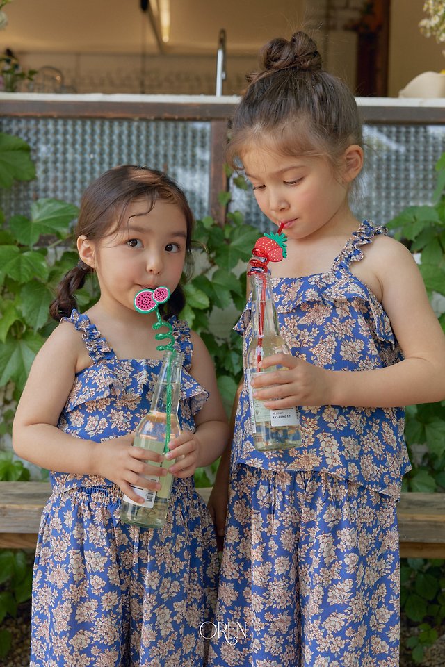 Oren - Korean Children Fashion - #fashionkids - Mellow Pleated Set (Blue Flower) - 3