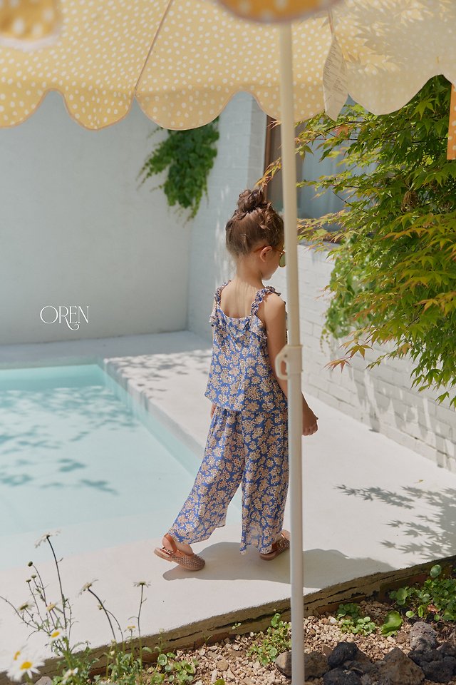 Oren - Korean Children Fashion - #kidsstore - Mellow Pleated Set (Blue Flower) - 5