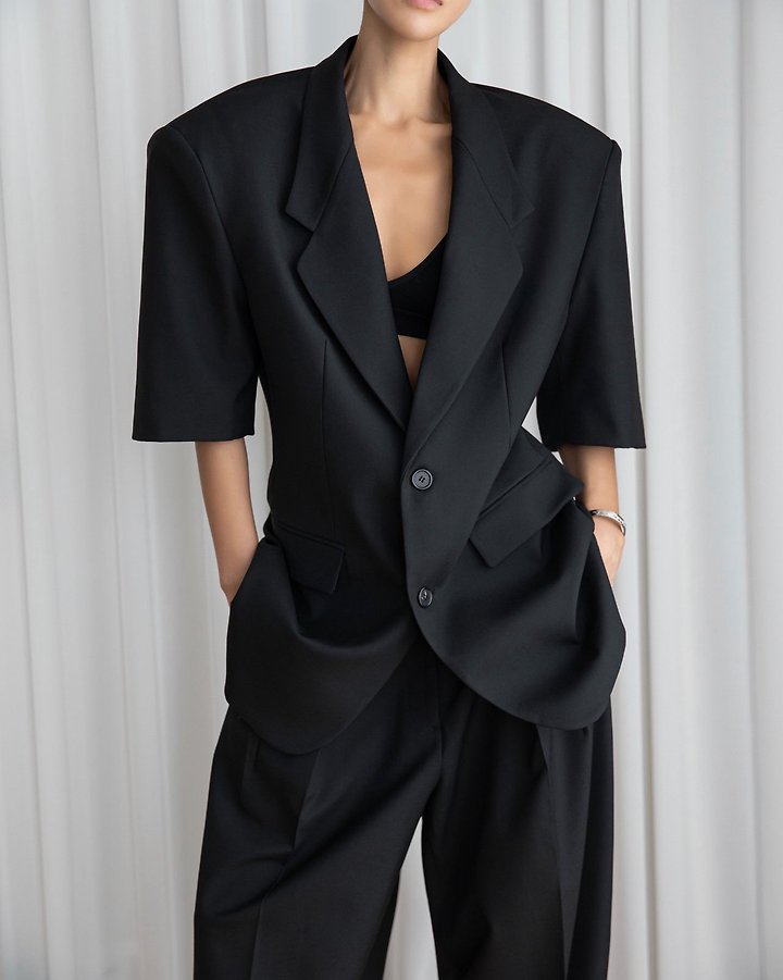 Paper Moon - Korean Women Fashion - #momslook - Half-Sleeve Summer Wool Blazer